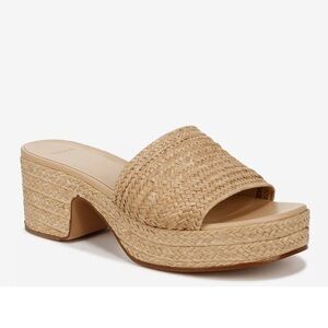 Vince Margo Raffia Woven Tan Platform Mules in Toasted Wheat - Size 8.5 M NWT